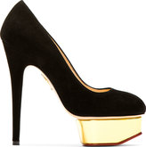 Thumbnail for your product : Charlotte Olympia Black Suede Platform Dolly Pumps