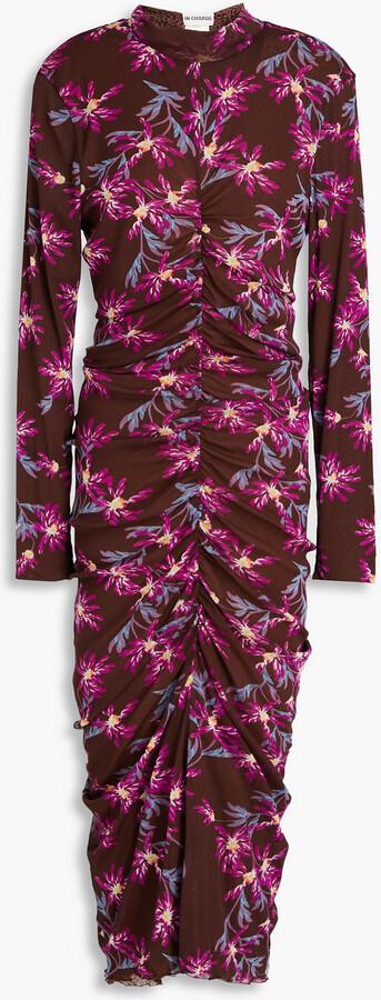 Diane von Furstenberg Paris ruched floral-print stretch-mesh midi dress