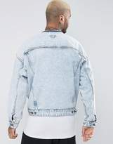 Thumbnail for your product : ASOS Collarless Oversized Denim Jacket with Zip in Light Wash