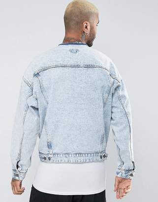 ASOS Collarless Oversized Denim Jacket with Zip in Light Wash