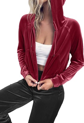 Red Velvet Jacket Velvet Hoodie For Ladies ELESOL Women's Jackets