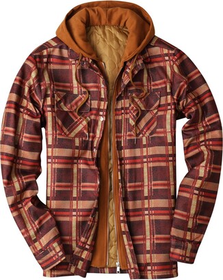 VESNIBA Fleece Jacket with Hood Men's Hooded Quilted Lined Flannel Shirt  Jacket Plaid Button Down Shirts Heavyweight Zipper Jacket - ShopStyle