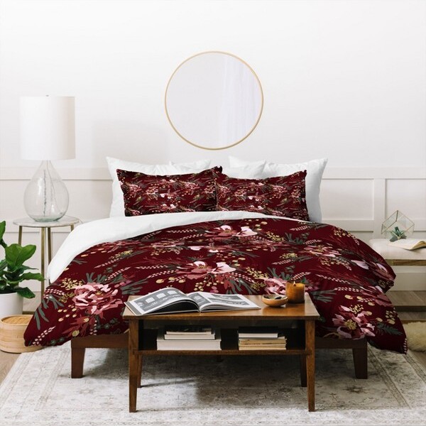 Deny Designs Full/QueenHolliZollingerOyDuvetSetBurgundy-DenyDesigns:MicrofiberReversibleFloralPattern3-PieceSet