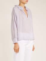 Thumbnail for your product : Masscob Bohan Ruffled Collar Plaid Cotton Blouse - Womens - Light Grey