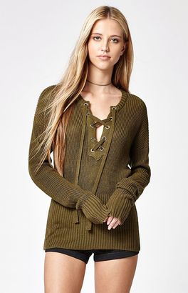 Say What Ribbed Lace-Up Sweater