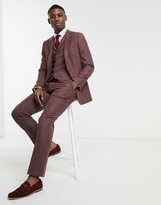 Thumbnail for your product : ASOS DESIGN slim suit trousers in burgundy and grey 100% lambswool puppytooth