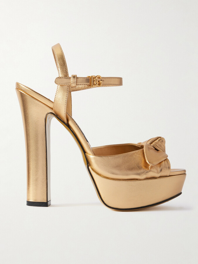Dolce & Gabbana Knotted Metallic Leather Platform Sandals - Gold