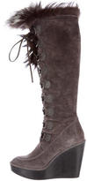 Thumbnail for your product : Christian Dior Fox Fur-Trimmed Wedge Boots