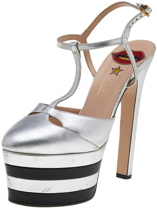 Gucci Silver Leather Platform Sandals Size 39 - ShopStyle