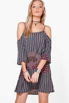 Thumbnail for your product : boohoo Grace Cold Shoulder Paisley Print Shift Dress