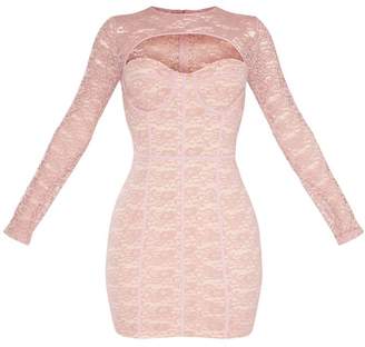 PrettyLittleThing Dusty Rose Lace Cut Out Cup Detail Binding Bodycon Dress