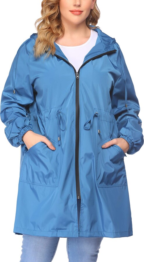 Womens Plus Size Raincoat Rain Jacket Lightweight Waterproof Coat Jacket Windbreaker with Hooded 