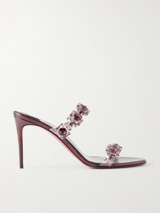Christian Louboutin - Just Jewel 85 Embellished Pvc And Metallic Leather Sandals - Burgundy