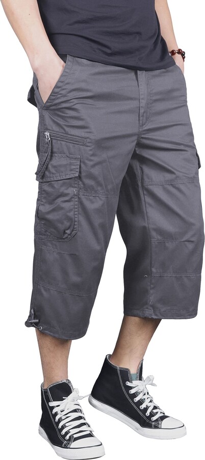 TACVASEN Men's 100% Cotton Casual Military Elastic Capri Cargo Shorts with Multi Pockets 