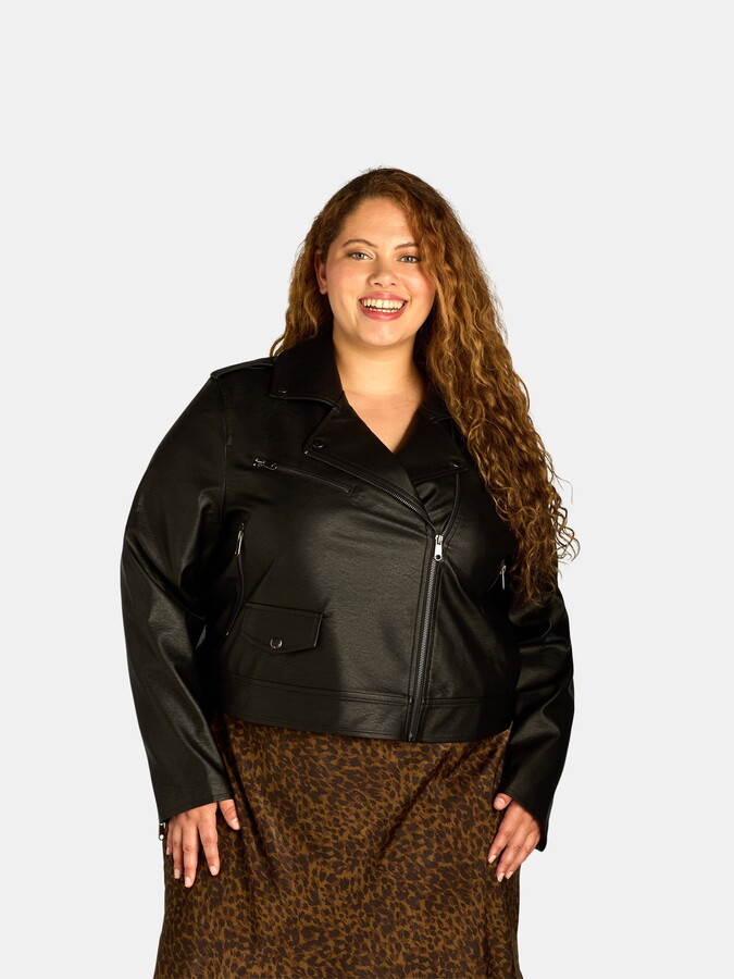 Terra & Sky Black Label Women’s Plus Size Faux Leather Moto Jacket, 0X-4X