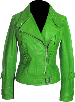 Tara White Ladies New Biker Retro Designer Real Lambskin Leather Fashion Jacket 