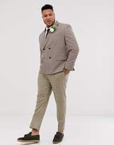 Thumbnail for your product : ASOS Design DESIGN Plus wedding slim double breasted check blazer in camel