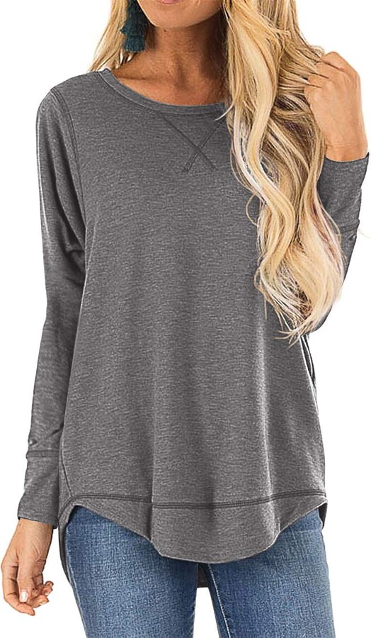 ANFTFH Womens Fall Tops Casual Crewneck Long Sleeve Tunic Pullover Sweatshirts 