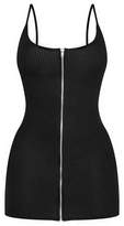 Thumbnail for your product : PrettyLittleThing Shape Black Brushed Rib Zip Front Bodycon Dress