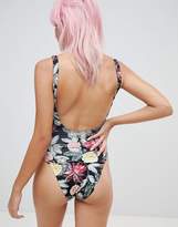 Thumbnail for your product : Pull&Bear high leg swimsuit in tropical print