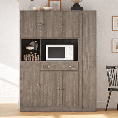 Ophelia & Co. Traditional 52.8X17.7X70inch Freestanding Buffet With Hutch , Large Kitchen Pantry Storage Cabinet Cupboard With Pull-Out Side Cabinet, Door Shelves A