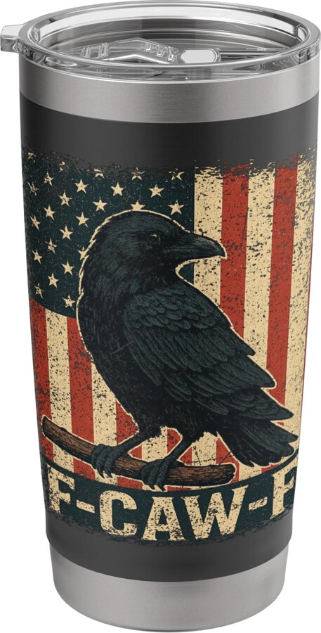 Gothic Raven Crow Halloween USA Flag Graphic Tee F-CAW Gothic Raven Dark Crow Vintage American Flag Patriotic Stainless Steel Insulated Tumbler