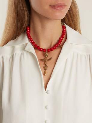 Valentino Bead Embellished Necklace - Womens - Red