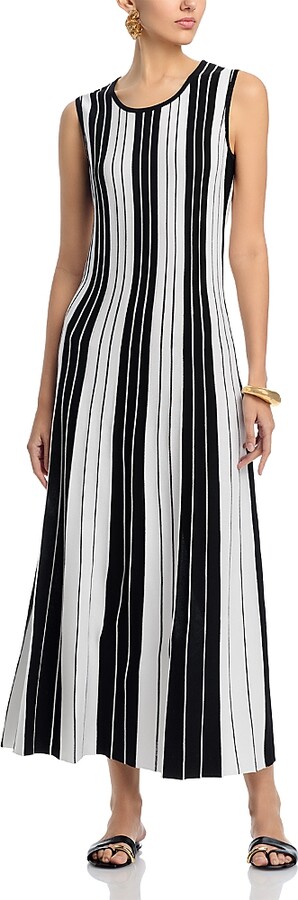 Misook Fit And Flare Striped Maxi Dress