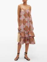 Thumbnail for your product : La DoubleJ Simps Ruffle-hem Silk Midi Dress - Womens - Pink Multi