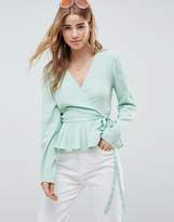 Thumbnail for your product : ASOS Design DESIGN Wrap Top With Pephem