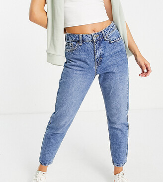 Topshop Petite Mom jeans in mid blue - ShopStyle