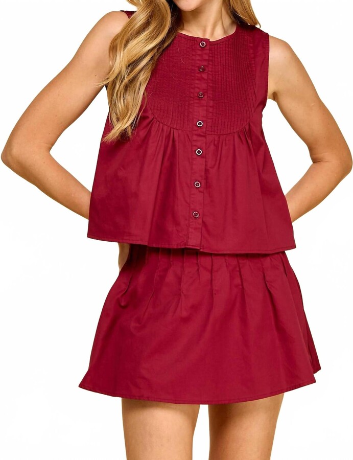 Tcec Davis Pleated Tank Top In Burgundy