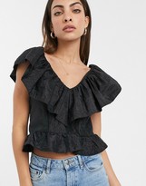 Thumbnail for your product : ASOS DESIGN plunge top with ruffle detail in taffeta