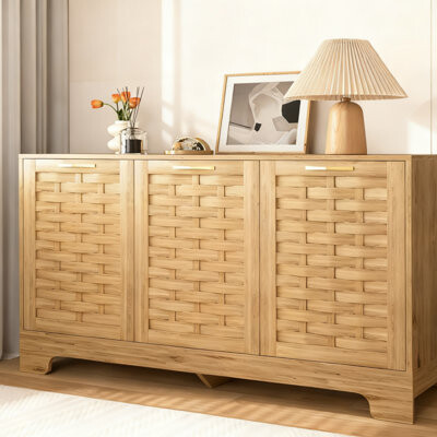 GlasFlength Storage Cabinet With 3 Doors, Wood Sideboard Buffet Cabinet With Adjustable Shelf And Anti-Tip Kit, Accent Cabinet For Living Room, Hallway, Entryway,