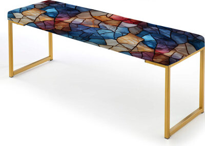 Design Art Moody Mosaic Ii Moody Patterns - Marble Upholstered Gold Bench