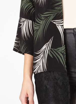 Black Palm Leaf Print Lace Cover Up