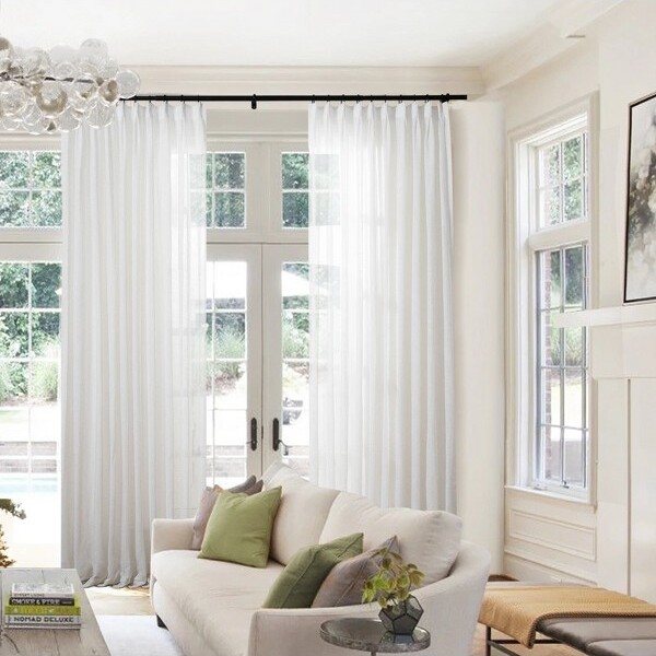 TWOPAGES40"x108"FlynnCollectionNaturalFauxLinenSheerPinchPleatCurtain,Setof2