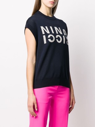 Nina Ricci Cap Sleeve Knitted Logo Top