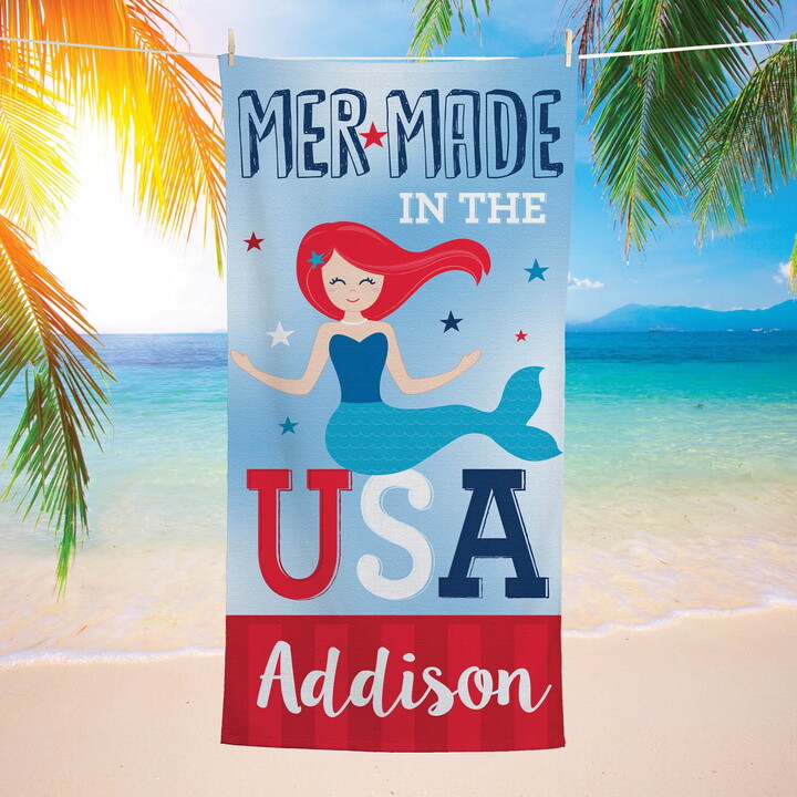 Personalized Planet Mermade in the USA Plush Velour Beach Towel