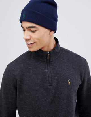 Polo Ralph Lauren half zip cotton knit jumper with multi player logo in charcoal marl