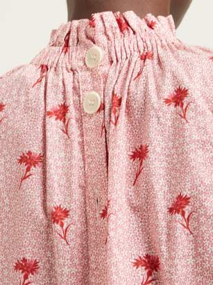 Sea Ruffled Floral-print Cotton Blouse - Womens - Pink Multi