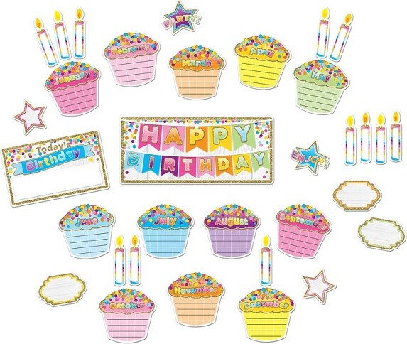 AshleyProductionsSmartPolyBirthdayConfettiDesignMiniBulletinBoardSet33PieceSet