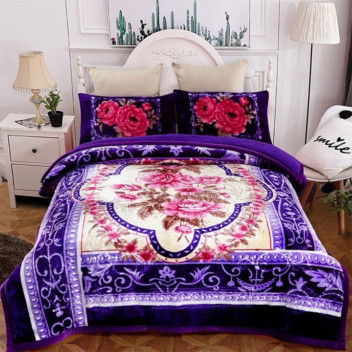 Snake River DÃ©cor Heavy Thick Warm Sherpa Comforter Set Shams Queen Purple  Floral - ShopStyle