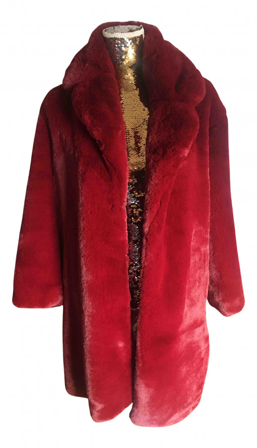 Sandro Burgundy Faux fur Coats - ShopStyle