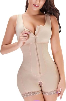 Whlucky Body Shaper for Women Firm Control Zipper Shapewear Breast Push up  Open Crotch Slimming Bodysuit