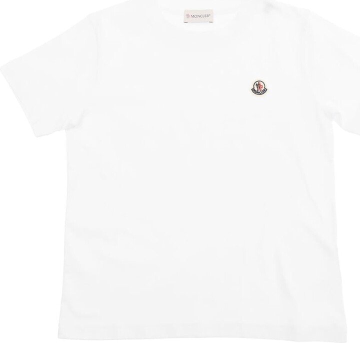 Moncler White Crewneck T-shirt With Logo Patch In Cotton Boy