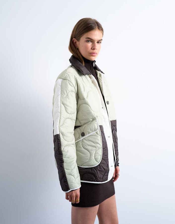 Topshop patchwork quilted liner jacket in multi