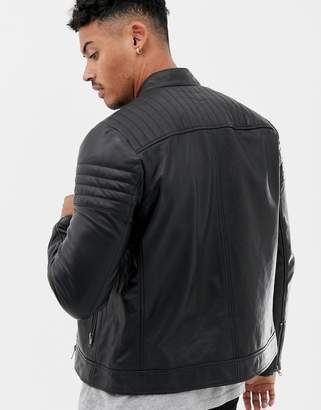 ASOS DESIGN leather racing biker jacket in black