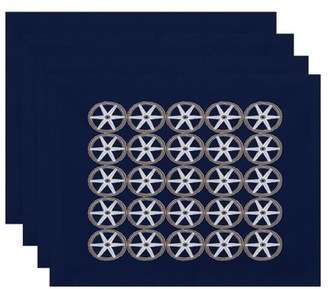 Simply Daisy, 18 x 14 Inch, Nautical Geo Square, Geometric Print Placemat (Set of 4), Navy Blue