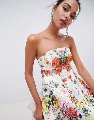 ASOS Design DESIGN bandeau floral midi trapeze prom dress